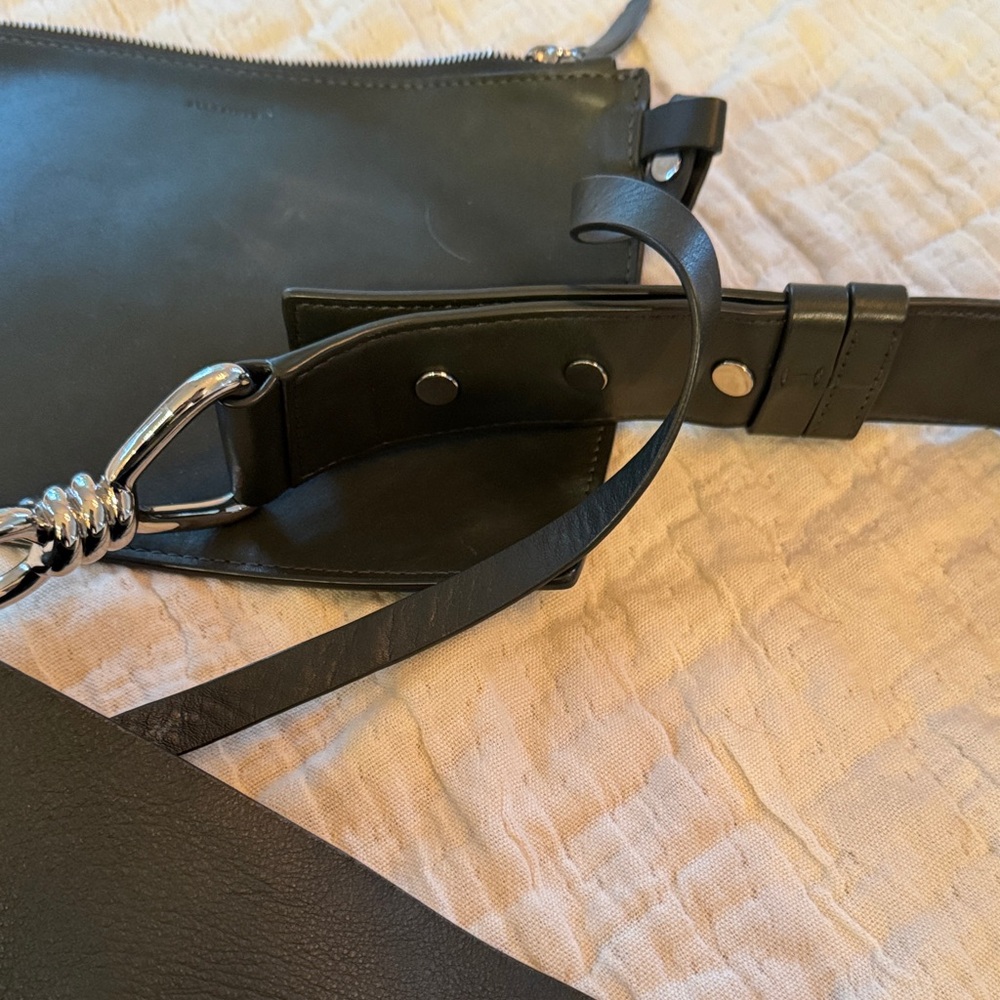 AllSaints Olive Green Leather Shoulder Bag with Silver Hardware - Picture 8 of 16